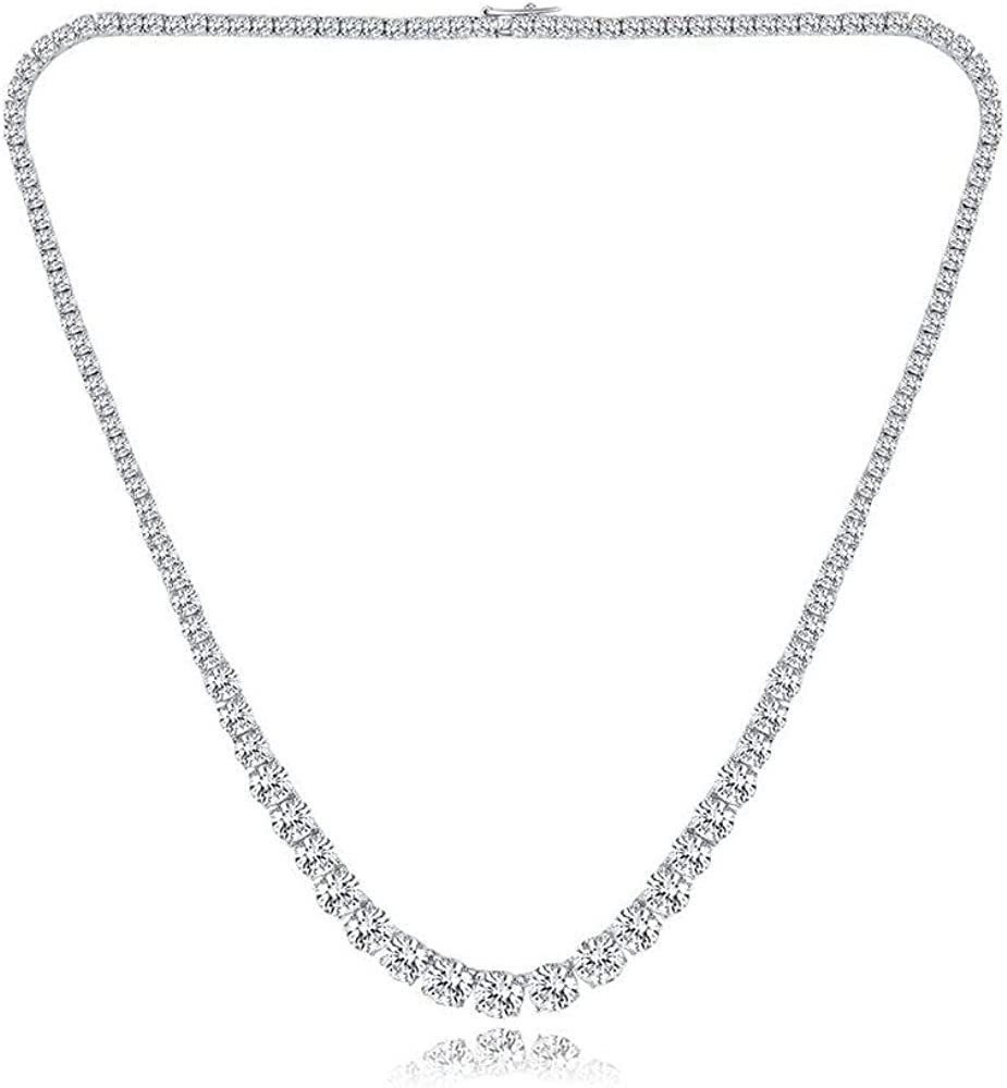 MDFUN Tennis Necklace 18K White Gold Plated | Graduated 3.0-6.0mm Round Cut Cubic Zirconia Faux D... | Amazon (US)
