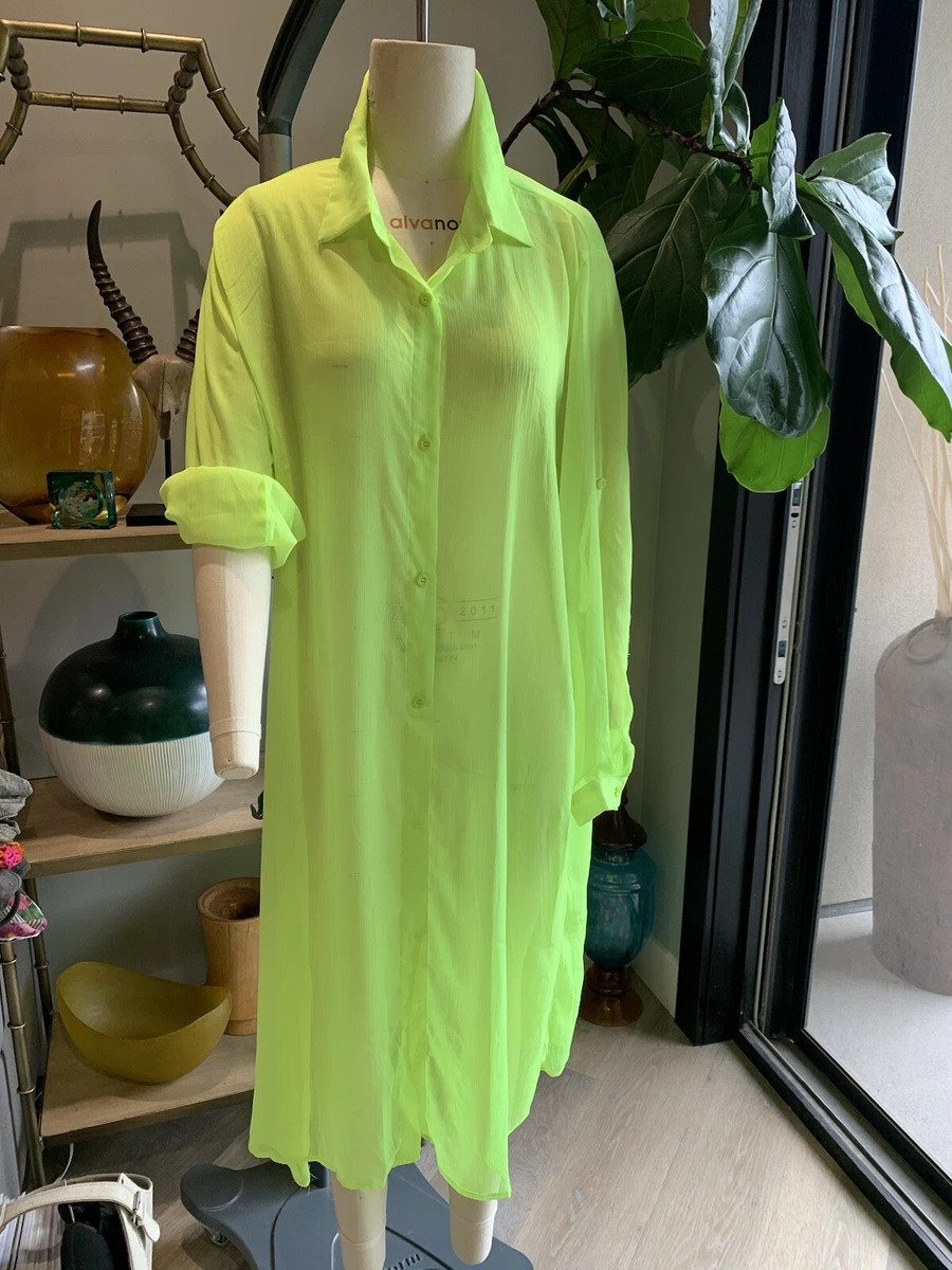 Zeagoo Women's Beach Cover Up Button Down Shirt Dress - Lime Green/ Size: XXL | eBay US