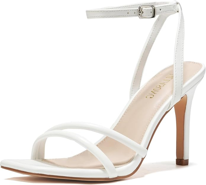 Amazon.com | LULLASONG White Heels Strappy Ankle Strap High Women's Heels 3.5 Inch Heeled Square ... | Amazon (US)
