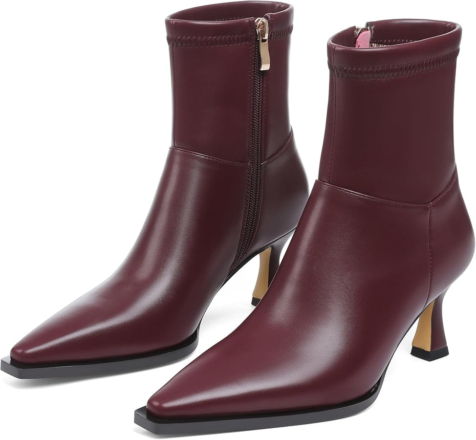 Womens Brown Suede Fall Boots with Side Zip, Ankle, Mid Calf, Pointed Toe, Kitten Heel, Dressy, S... | Amazon (US)