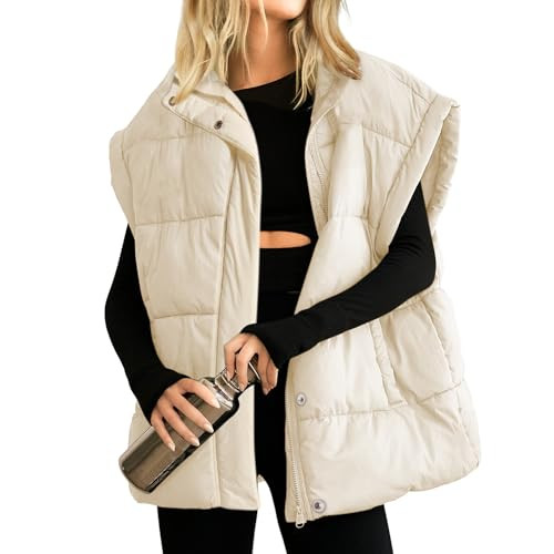 Womens Oversized Puffer Vest Stand Collar Full Zip Sleeveless Bubble Puffer Vest Quilted Padded W... | Amazon (US)