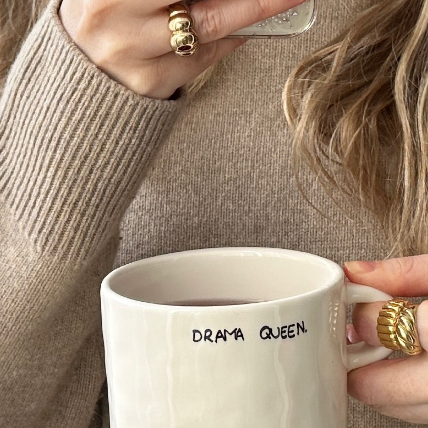 The mug says it all 🤨
Anna + Nina ceramic mug | Drama queen mug | Arket camel jumper | Bow phone case | Mejuri jewellery rings | Valentine’s gift ideas 

#LTKhome #LTKGiftGuide #LTKover40
