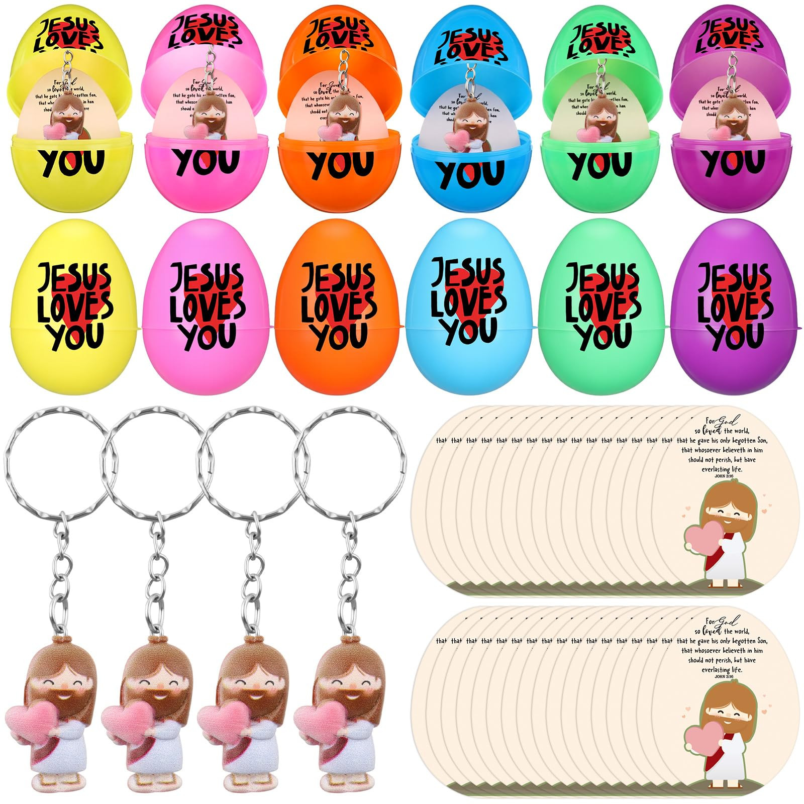 Landical Juego de 20 huevos de Pascua de Resurrección, regalo a granel, mini llavero de Jesús t... | Amazon (US)