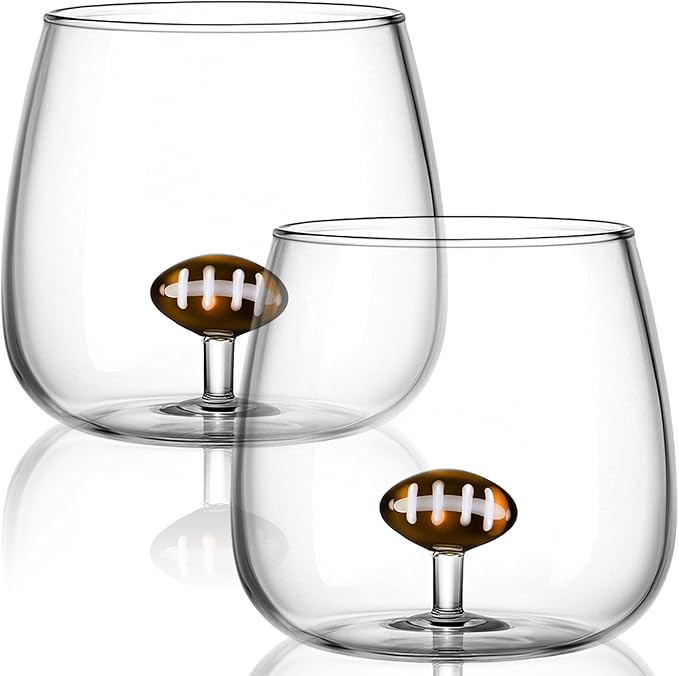 2 Pcs Football Wine Glasses 3D Stemless Football Icon Juice Glass Cups Cool Cocktail Glassware fo... | Amazon (US)