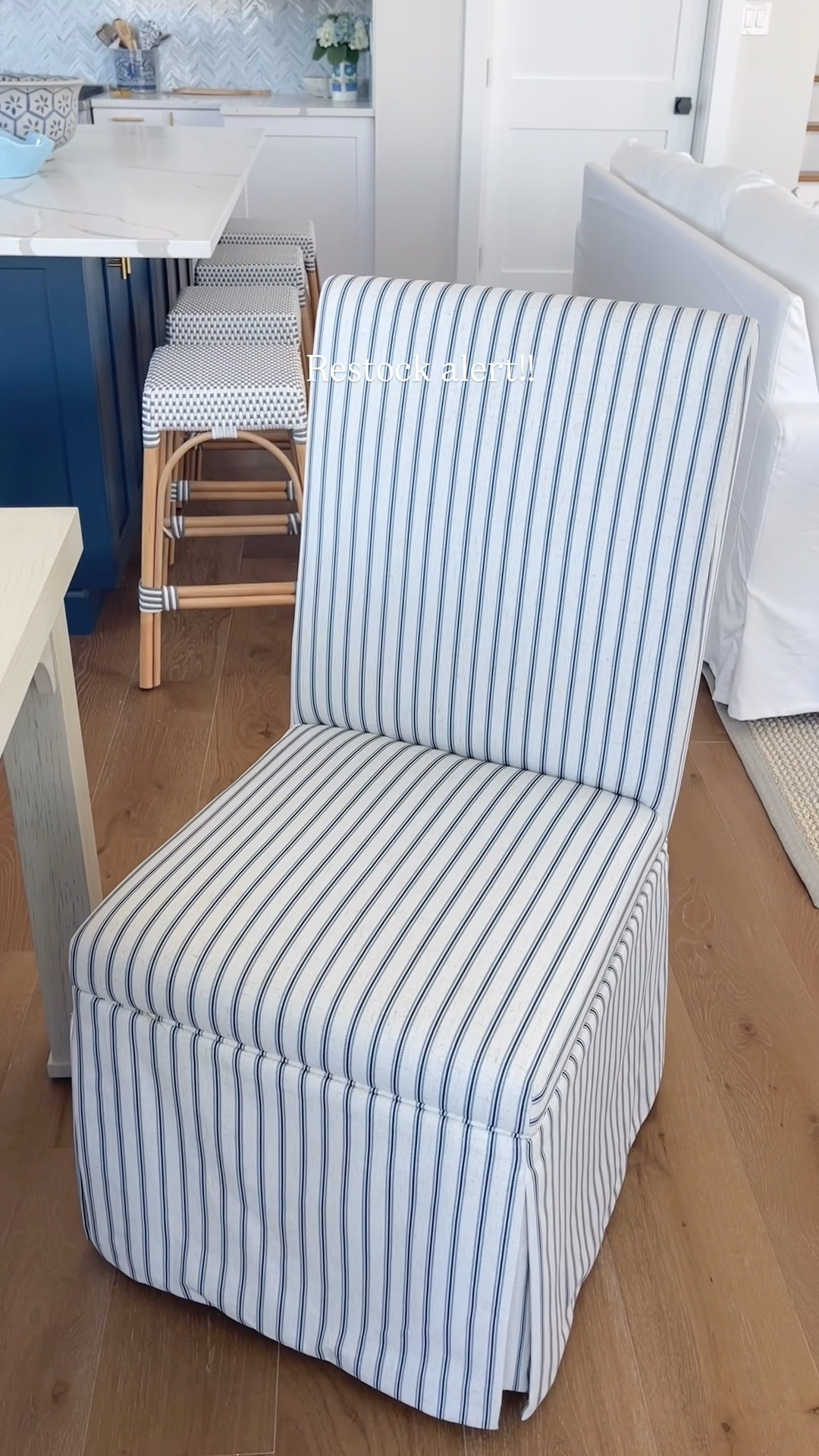 🚨RESTOCK ALERT!🚨 I’m sooo happy I hit the trigger and bought these blue and white stripe Ballard Designs look for less dining chairs when they first came out!! Skirted and with casters, they are excellent quality, fully assembled…I highly recommend!! 🙌🏻🤍😍

#LTKHome #LTKSaleAlert