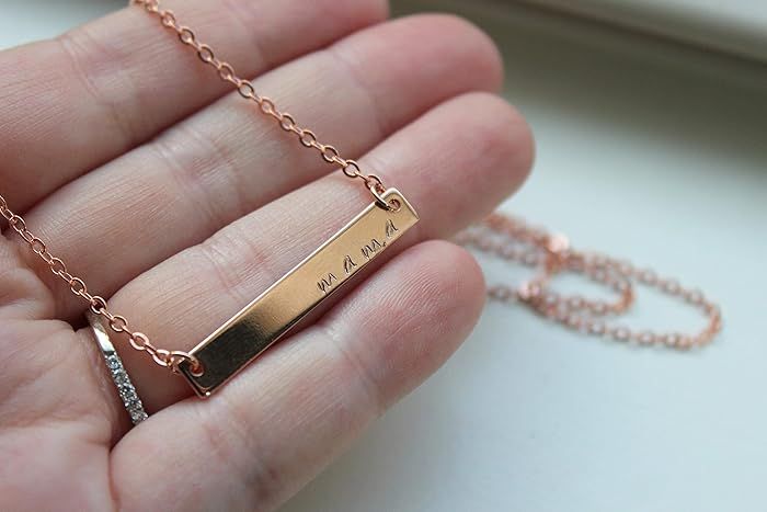 Mama Necklace, Mama Jewelry, Rose Gold Necklace, Handstamped Necklace, Bar Necklace, Bar Jewelry,... | Amazon (US)