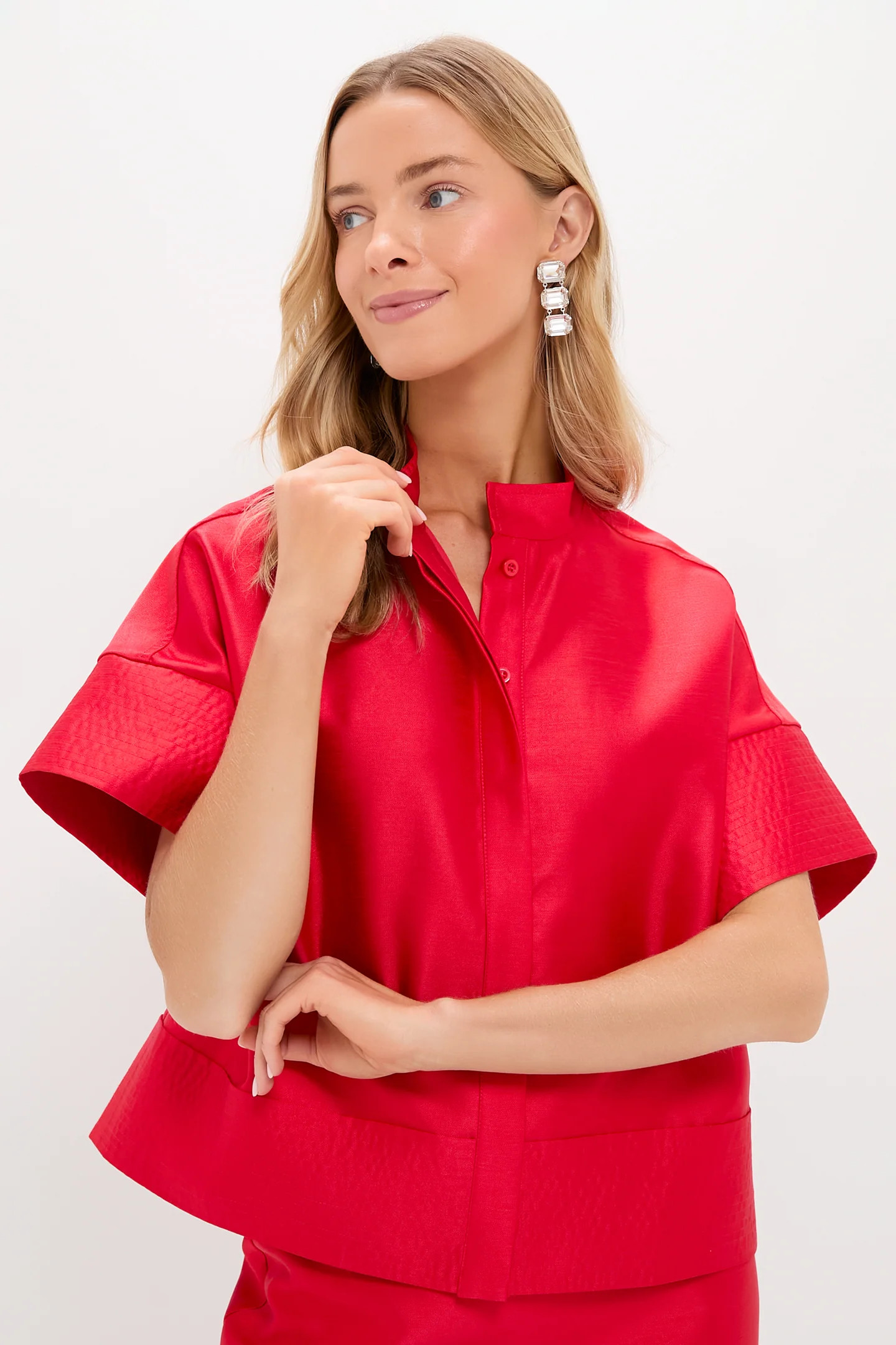 Red Dupioni Trapunto Stitch Sofia Shirt | Tuckernuck (US)