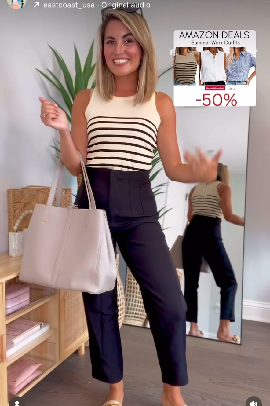 Up to 50% Amazon Summer Work🫶🖤⭐️CODES⭐️BELOW👇👇👇Must have tops & the pants Petite Friendly i’m 5’2”, 125lbs in small top & small/4 in the pants!
⭐️CODES⭐️- good on all colors,
Limited time grab HURRY!🏃🏼‍♀️
1st Outfit 
$9 top selling out fast but comes in so many styles 45% code 4CTMYO6J
$22 pants no code needed
2nd Outfit 
20% code + 20% coupon black sleeveless top KZ5TIVE8
Jeans $25 on sale no code needed!
3rd Outfit 
40% code blue stripe top code 6SP4ATPU
$30 Navy Pants no code needed!
Accessories all linked!
.
Amazon basic, capsule wardrobe, workwear, summer woke outfit, trousers, works pants capsule closet, bathing suit coverup, workwear, trousers, work pants, pants, cropped pants, sunglasses, linen pants, striped dress, blue stripe dress, black jumpsuit, beige jumpsuit, travel outfit, loungewear, comfy outfit, casual outfits, work outfit, workwear#LTKxMadewell #LTKworkwear

#LTKWorkwear #LTKSummerSales #LTKSaleAlert