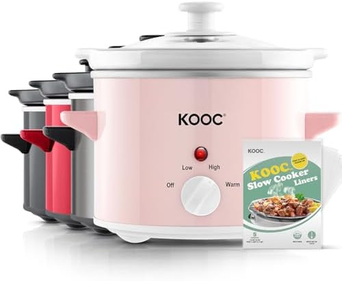 KOOC Small Slow Cooker, 2-Quart, Free Liners Included for Easy Clean-up, Upgraded Ceramic pot, Ad... | Amazon (US)