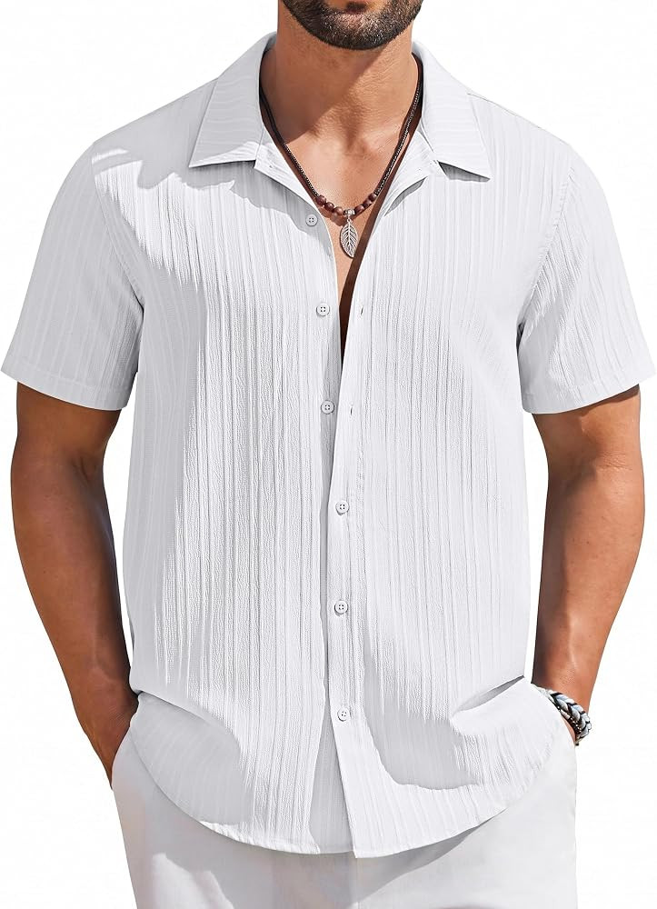 COOFANDY Men's Short Sleeve Casual Button Down Shirts Textured Summer Beach Shirt | Amazon (US)