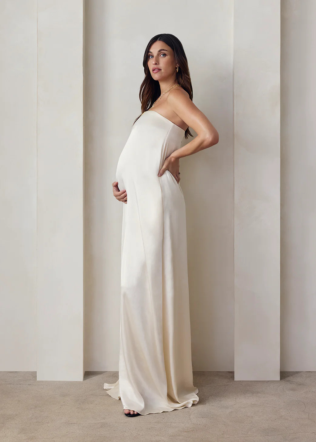 Brushed Satin Gown | Shop Bumpsuit Maternity Strapless Satin Gowns & Dresses | BUMPSUIT