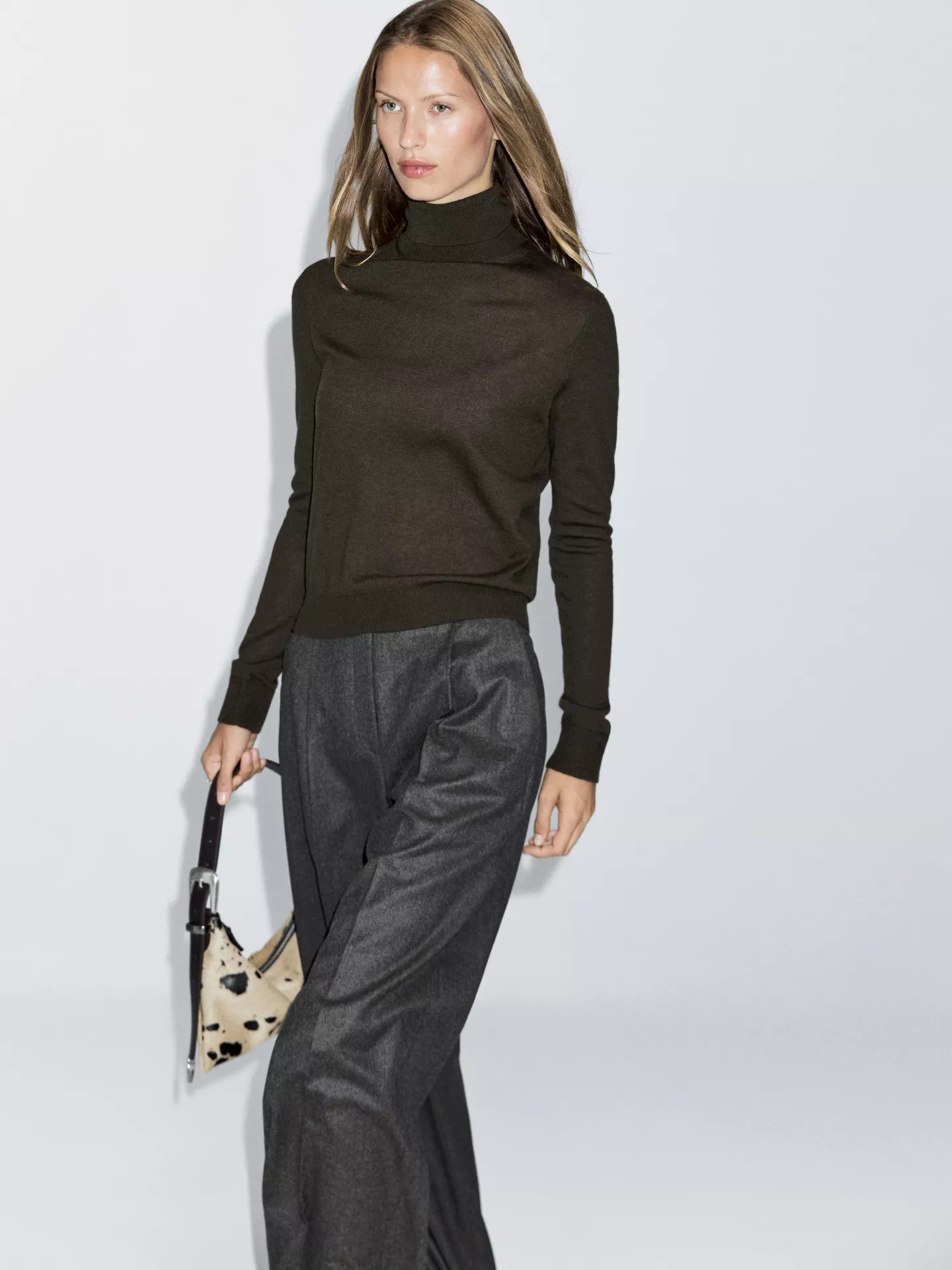 Wool blend high neck knit sweater | Massimo Dutti UK