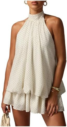 Floerns Women's Polka Dots Halter A Line Mini Dress Drop Waist Sleeveless Going Out Dresses | Amazon (US)
