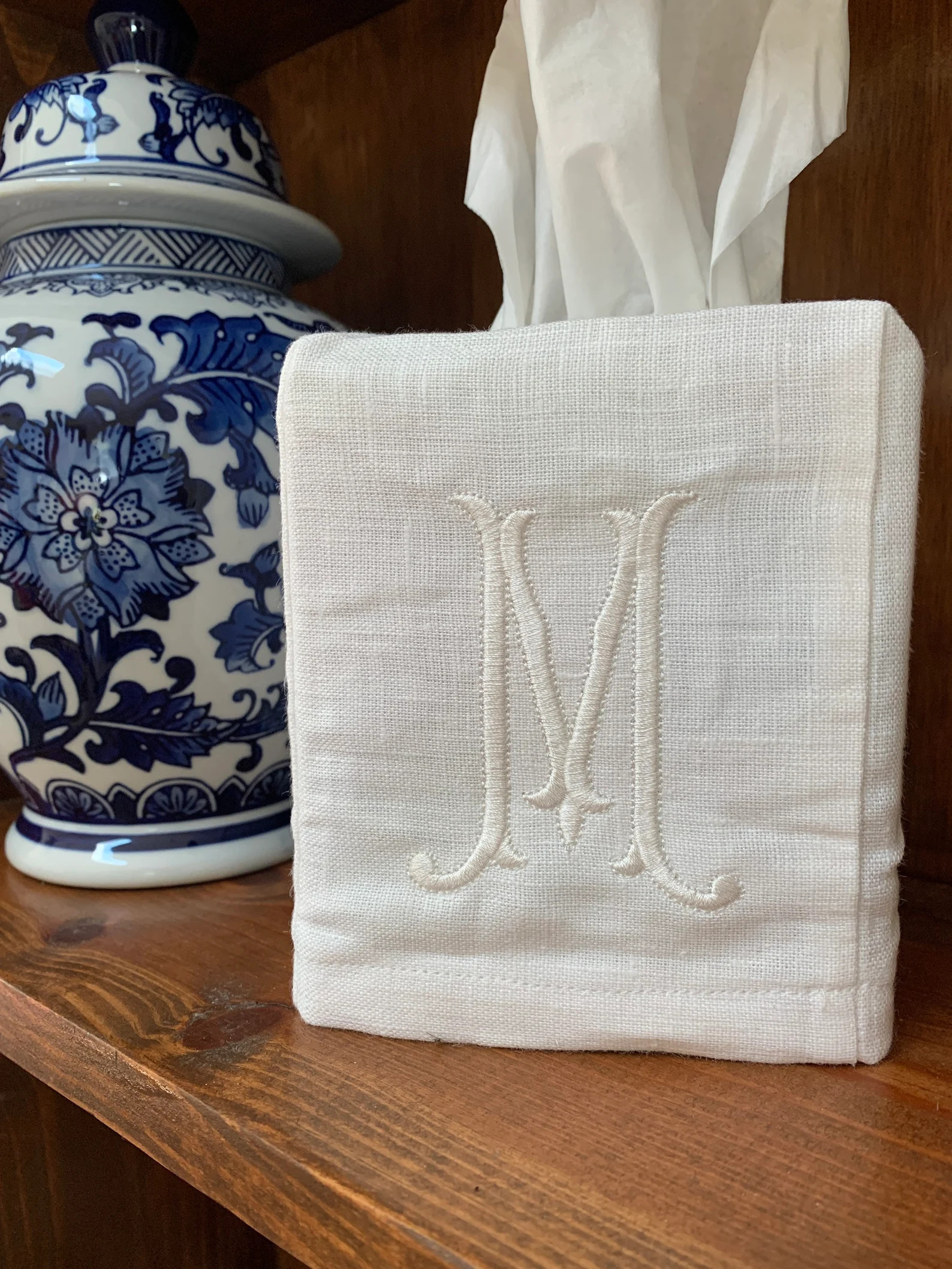 Monogrammed Linen Tissue Box Cover. Personalized Gift. Romanesque Monogram Gift. Holiday Hostess ... | Etsy (US)