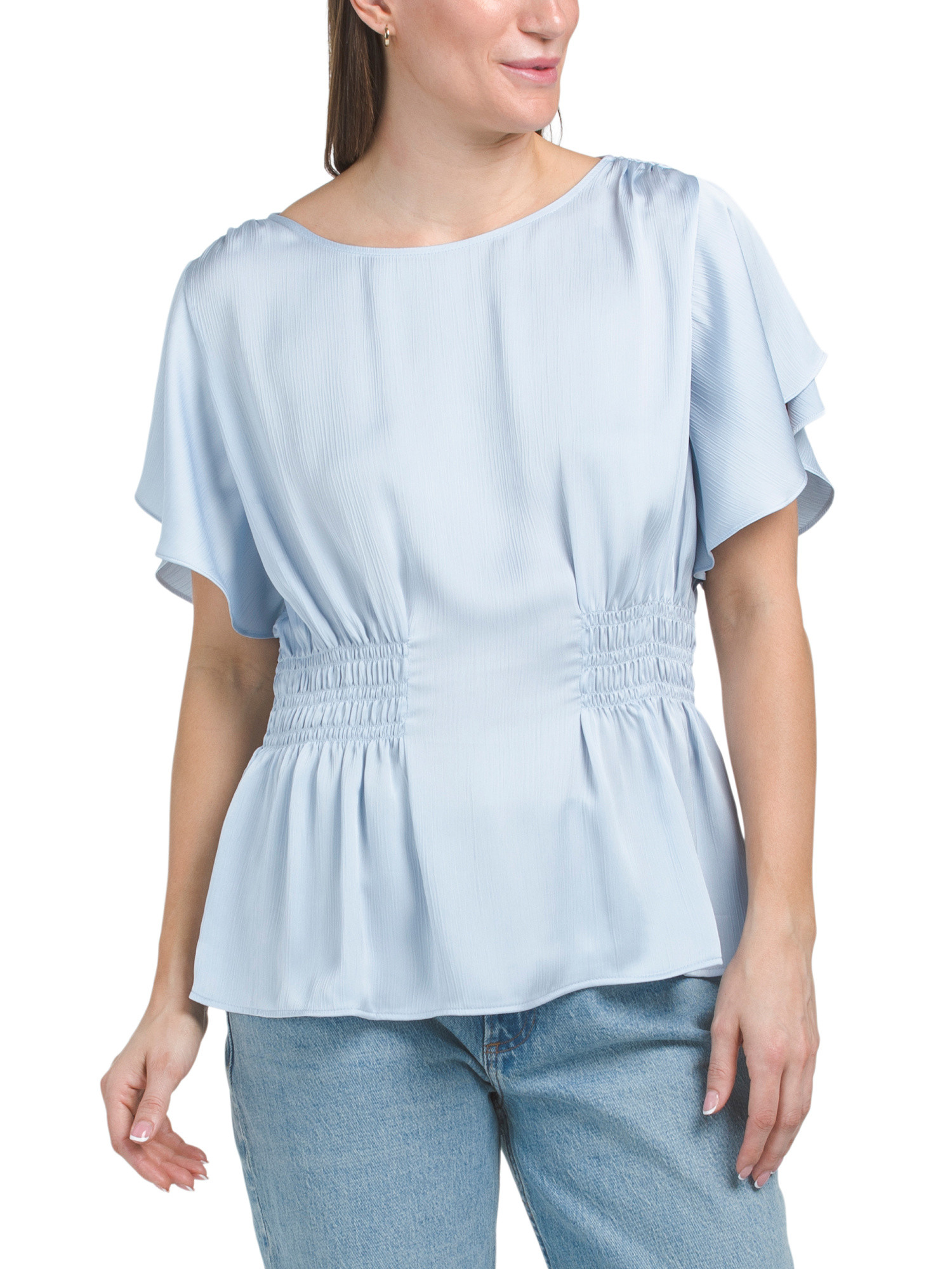 Smocked Waist Flutter Sleeve Blouse | TJ Maxx