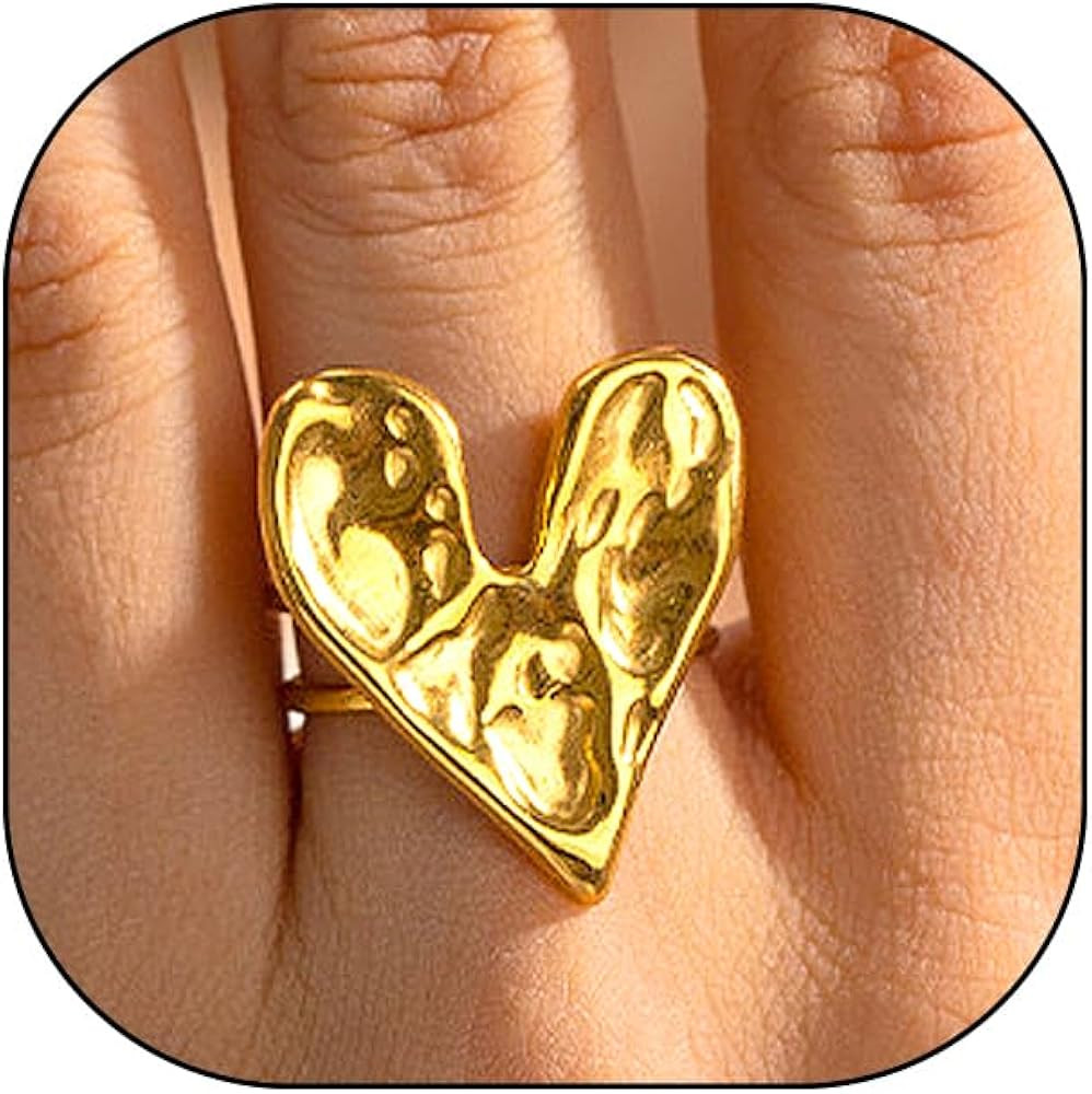 Rrdaily 14K Gold Heart Statement Ring for Women Chunky Vintage Large Love Opening Knuckle Ring Mi... | Amazon (US)