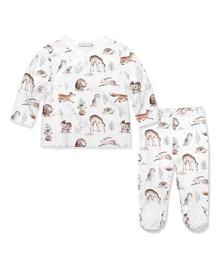 Little Millie White Woodland Animals Long-Sleeve Top & Pants - Infant | Zulily
