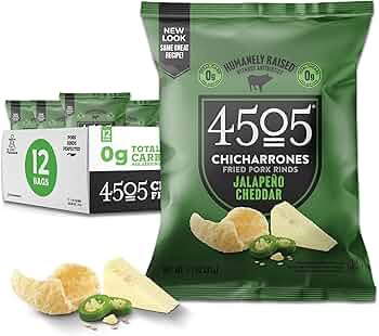 4505 Jalapeno Cheddar Seasoned Chicharrones, Fried Pork Rinds - Jalapeno Cheddar Flavored Pork Sk... | Amazon (US)