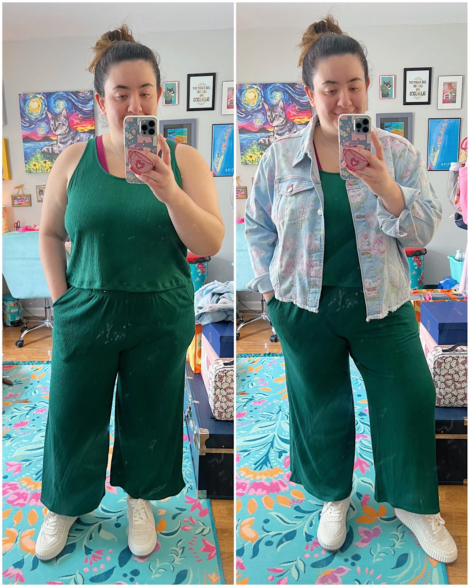 Matching set, matching lounge set, pajama set, lounge pants, athleisure, Target finds, Target fashion, Walmart finds, Walmart fashion, affordable fashion, white sneakers, platform sneakers, floral print denim jacket, oversized denim jacket 

#LTKunder50 #LTKmidsize #LTKU