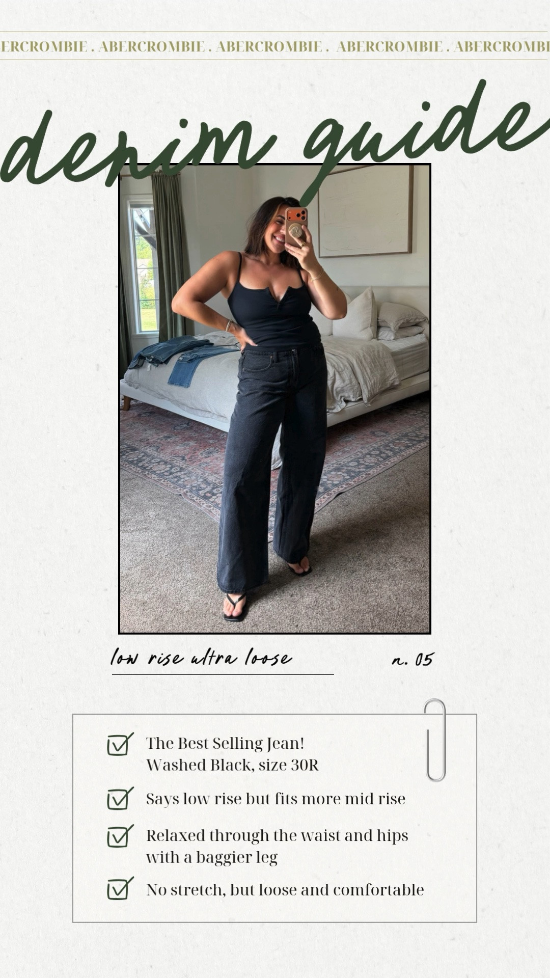 Abercrombie denim sale guide! 

Use stackable code DENIMAF

Low rise ultra loose jean in a black distressed wash. I'm a size 30/10 in Abercrombie jeans! More mid rise on me, no stretch but super loose and comfy! Comes in curve love too.

#LTKMidsize #LTKSaleAlert #LTKootd