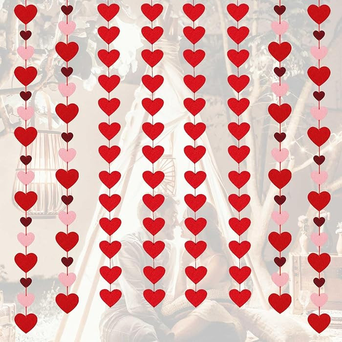 Valentines Day Felt Heart Hanging Garland Decorations, 8 Packs Pink Red Heart Hanging String Garl... | Amazon (US)