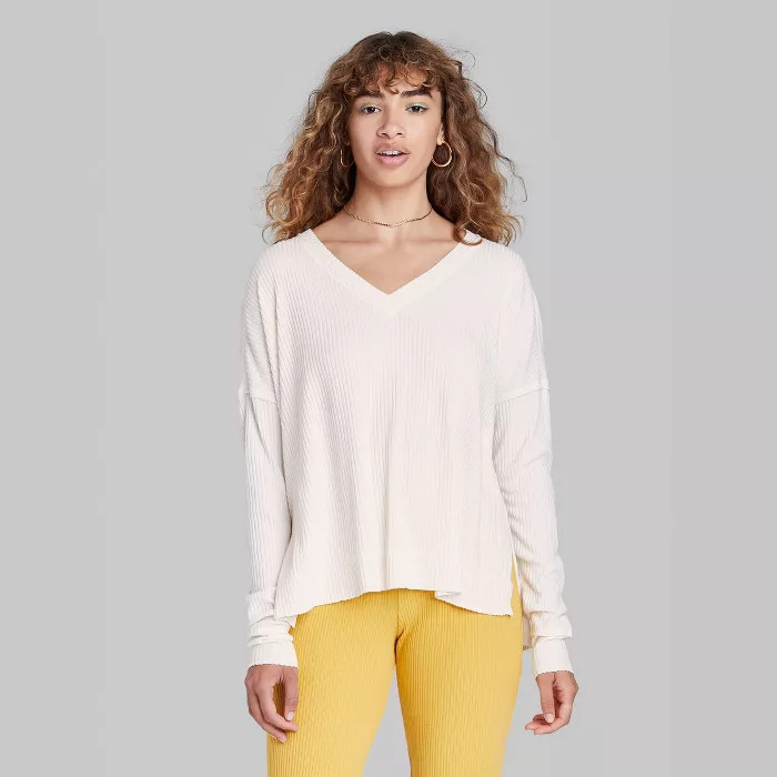 Women's Long Sleeve V-Neck Cozy Rib T-Shirt - Wild Fable™ | Target