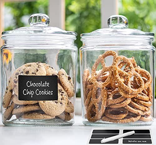 Set of 2 - Glass Canister Set for Kitchen Counter + Labels & Marker - Glass Cookie Jars with Airt... | Amazon (US)