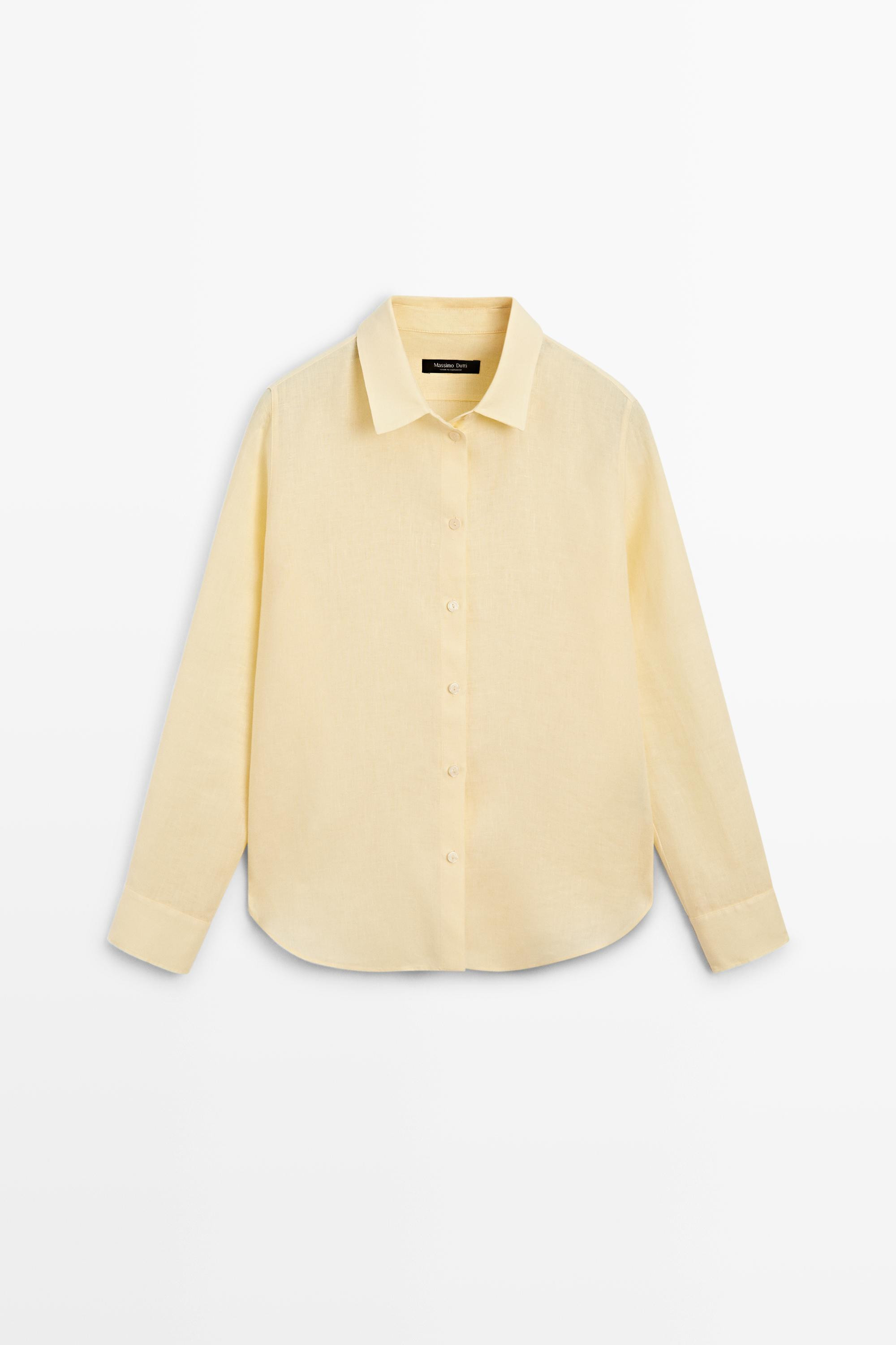 Flowing 100% linen shirt \u00b7 Sky Blue, White, Yellow, Mid Yellow, Navy Blue, Indigo, Clay, Ora... | Massimo Dutti US