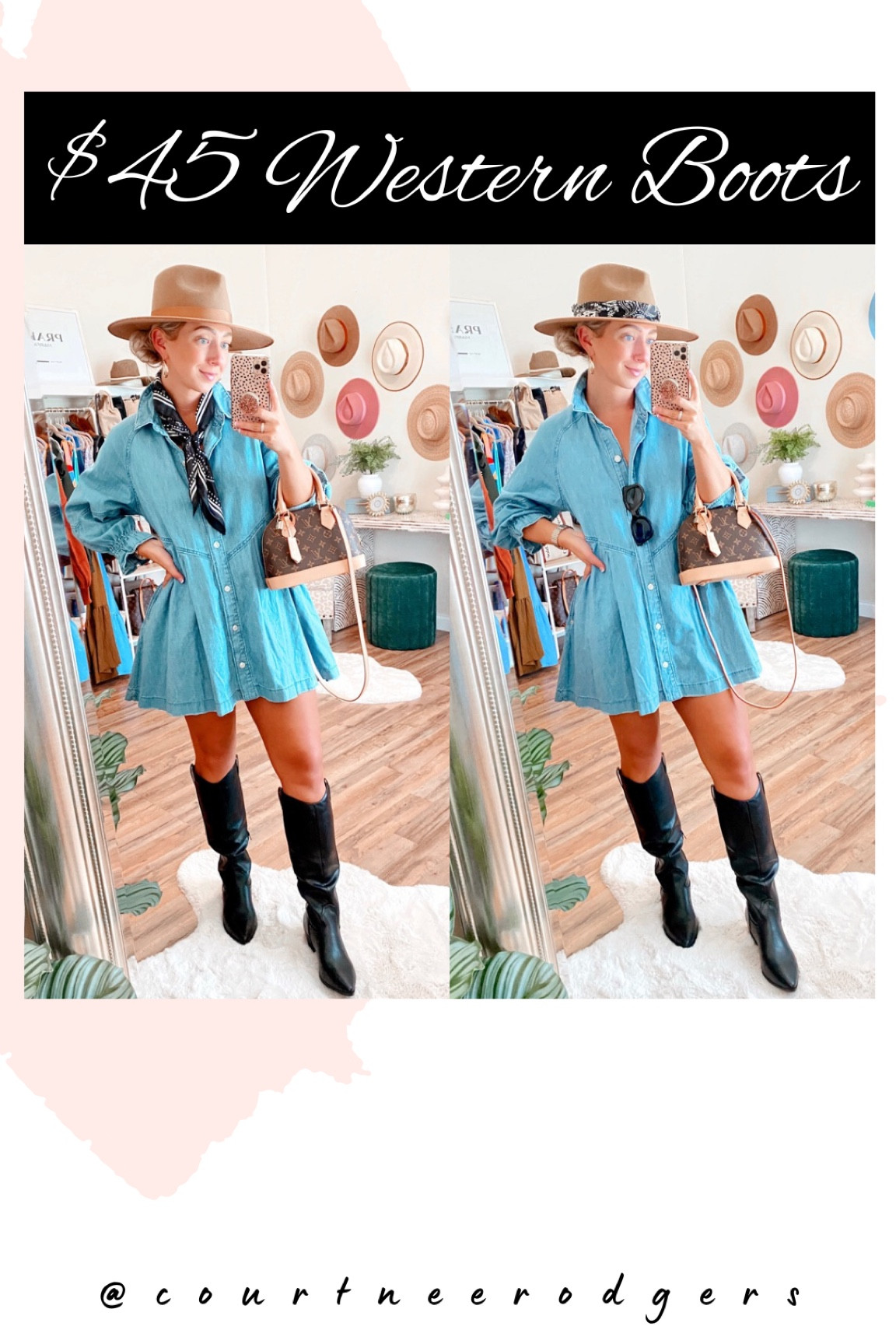 Target Boots: $45 (run TTS, wearing my true size 7.5) 💗 
Denim Dress: wearing size XS (runs big, size down)

Fall outfit, fall fashion, free people, denim dress, western boots, cowboy boots, black boots, chambray dress, date night 

#LTKSeasonal #LTKsalealert #LTKshoecrush