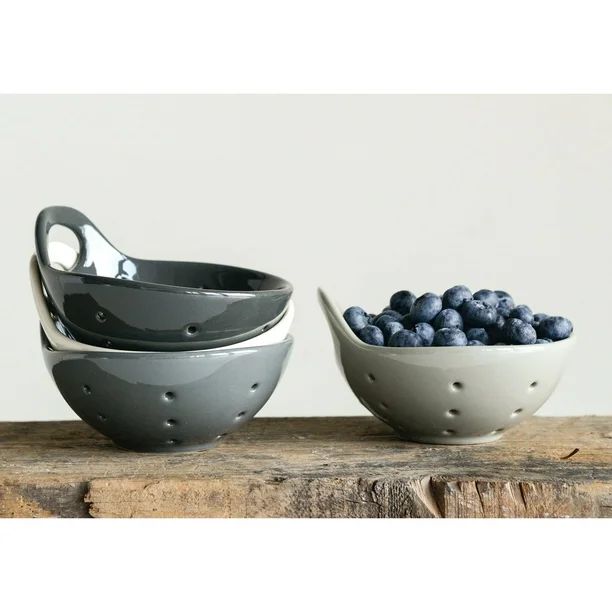 Woven Paths Stoneware Berry Bowls with Handles in Black and Grey, Set of 4 Pieces - Walmart.com | Walmart (US)