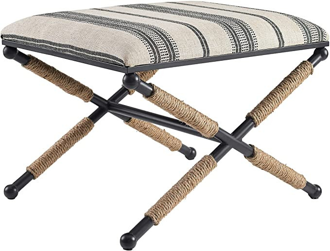 Linon Farrow Black Metal and Natural and Black Stripe Upholstered Campaign Ottoman | Amazon (US)
