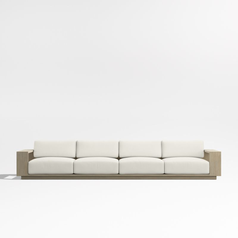 Mallorca 154" Wood 2-Piece Outdoor Sofa with Canvas Natural Sunbrella Cushions + Reviews | Crate ... | Crate & Barrel