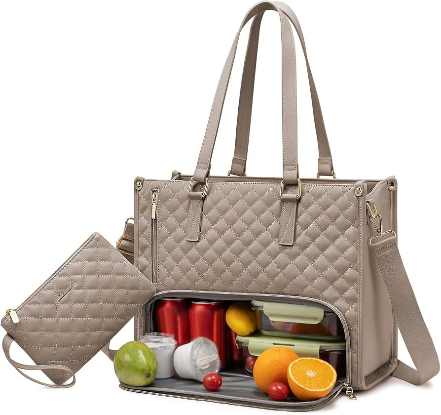 LOVEVOOK Lunch Tote Bag for Women, 15.6 Inch Laptop Bag with Insulated Lunch Compartment, Quilted... | Amazon (US)