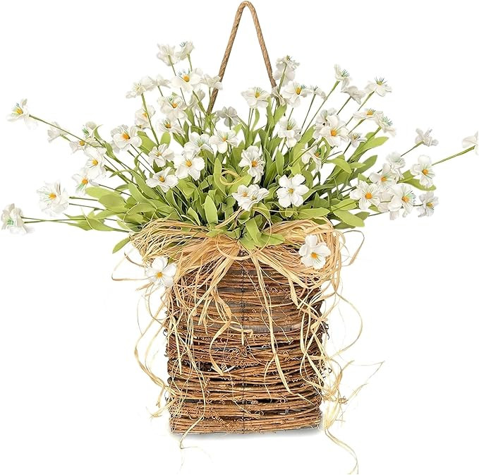 Front Door Hanging Basket Wreath, Artificial Wildflower Spring Summer Wreath, Hanging Artificial ... | Amazon (US)