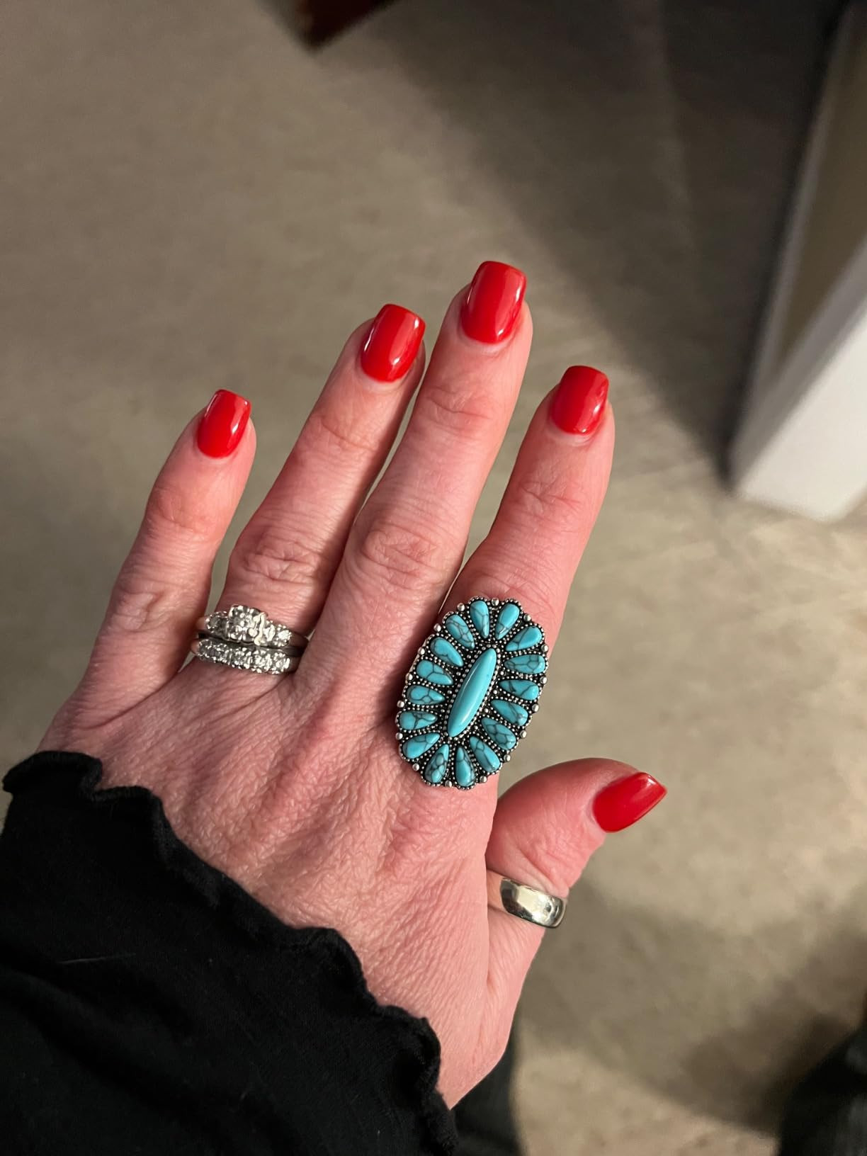 Bohemian Vintage Turquoise Oval Flower Rings Geometric Ethnic Natural Stone Adjustable Silver Joi... | Amazon (US)