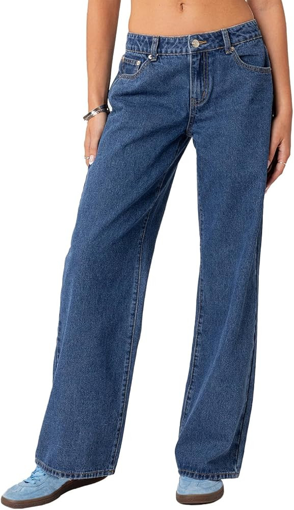 Women Y2k Low Rise Baggy Jeans Vintage Boyfriend Loose Fit Straight Wide Leg Jeans Casual Long De... | Amazon (US)