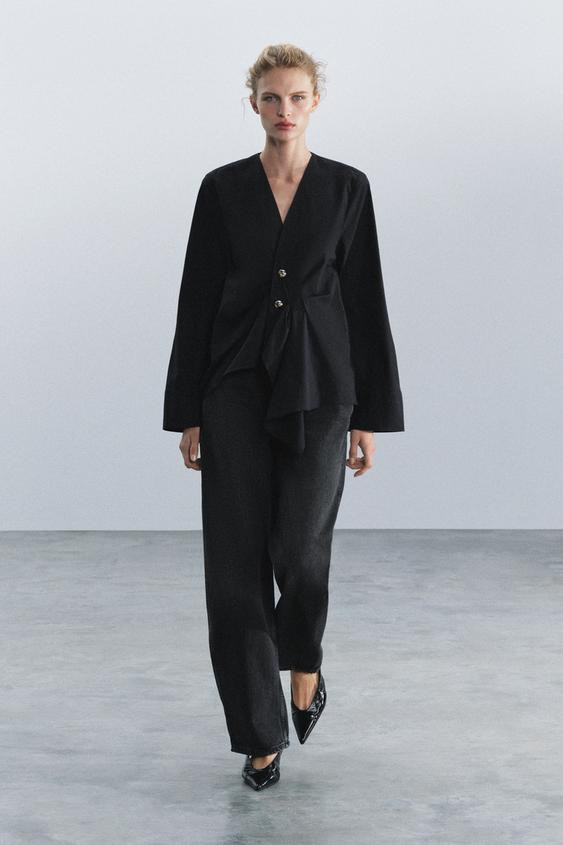 Zara - Zw Collection Pleated Shirt - Black - Xs - Woman | Zara US