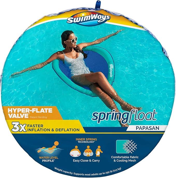 SwimWays Spring Float Papasan Pool Lounge Chair with Hyper-Flate Valve, Aqua | Amazon (US)