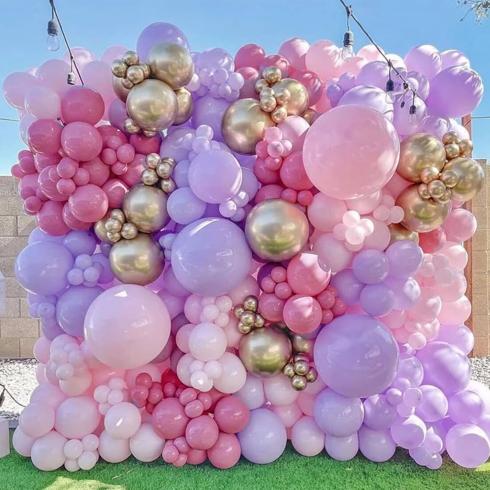 Orgnafey Pastel Pink Purple Balloon Garland Arch Kit Double Stuffed Dusty Hot Pink Metallic Gold ... | Amazon (US)