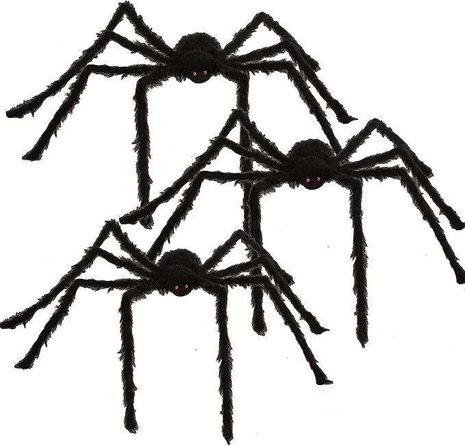 63” Halloween Realistic Hairy Spiders(3 Pack), Large Halloween Spider Props, Scary Spiders with... | Amazon (US)