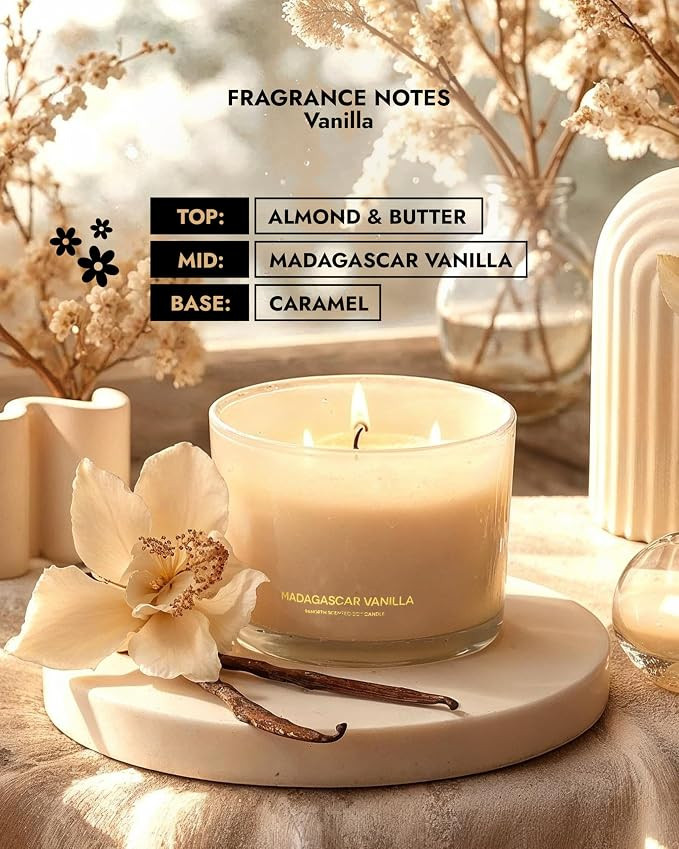 96NORTH Luxury Vanilla Soy Candles | Large 3 Wick Jar Candle | Up to 50 Hours Burning Time | 100%... | Amazon (US)