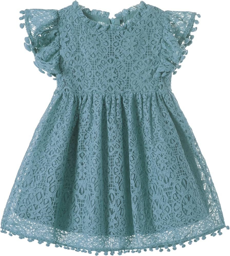 Niyage Toddler Girls Elegant Lace Pom Pom Flutter Sleeve Party Princess Dress | Amazon (US)