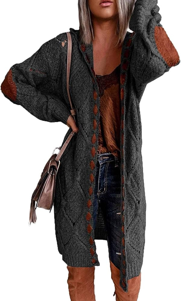 TEWWEY Women Chunky Hooded Cardigan Sweater Oversized Cable Knitted Open Front Long Sleeve Coat Casu | Amazon (US)