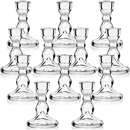 ELIVIA (12 Pack) Clear Glass Candlestick Holders, Taper Candle Stick Holders Set for Wedding & Home  | Amazon (US)