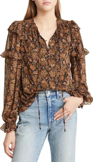 MOON RIVER Floral Ruffle Blouse | Nordstrom | Nordstrom