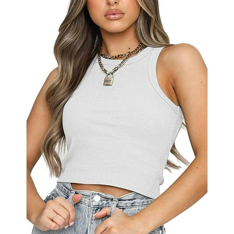 MANIFIQUE Women Crop Tank Top Sleeveless Camisole Shirt Slim Fit Knit Ribbed Crop Top - Walmart.c... | Walmart (US)