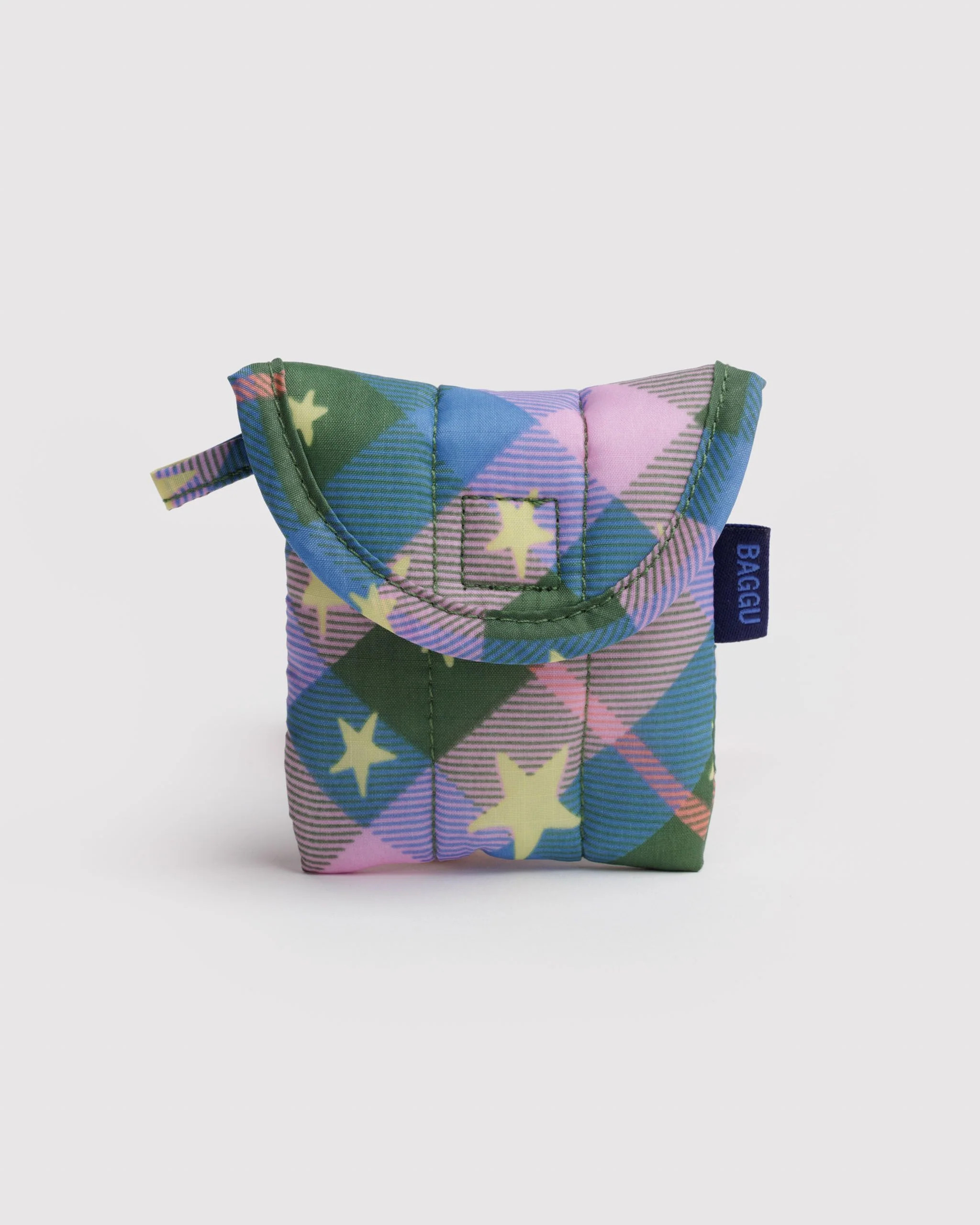 Puffy Earbuds Case Green Star Plaid - Baggu | BAGGU