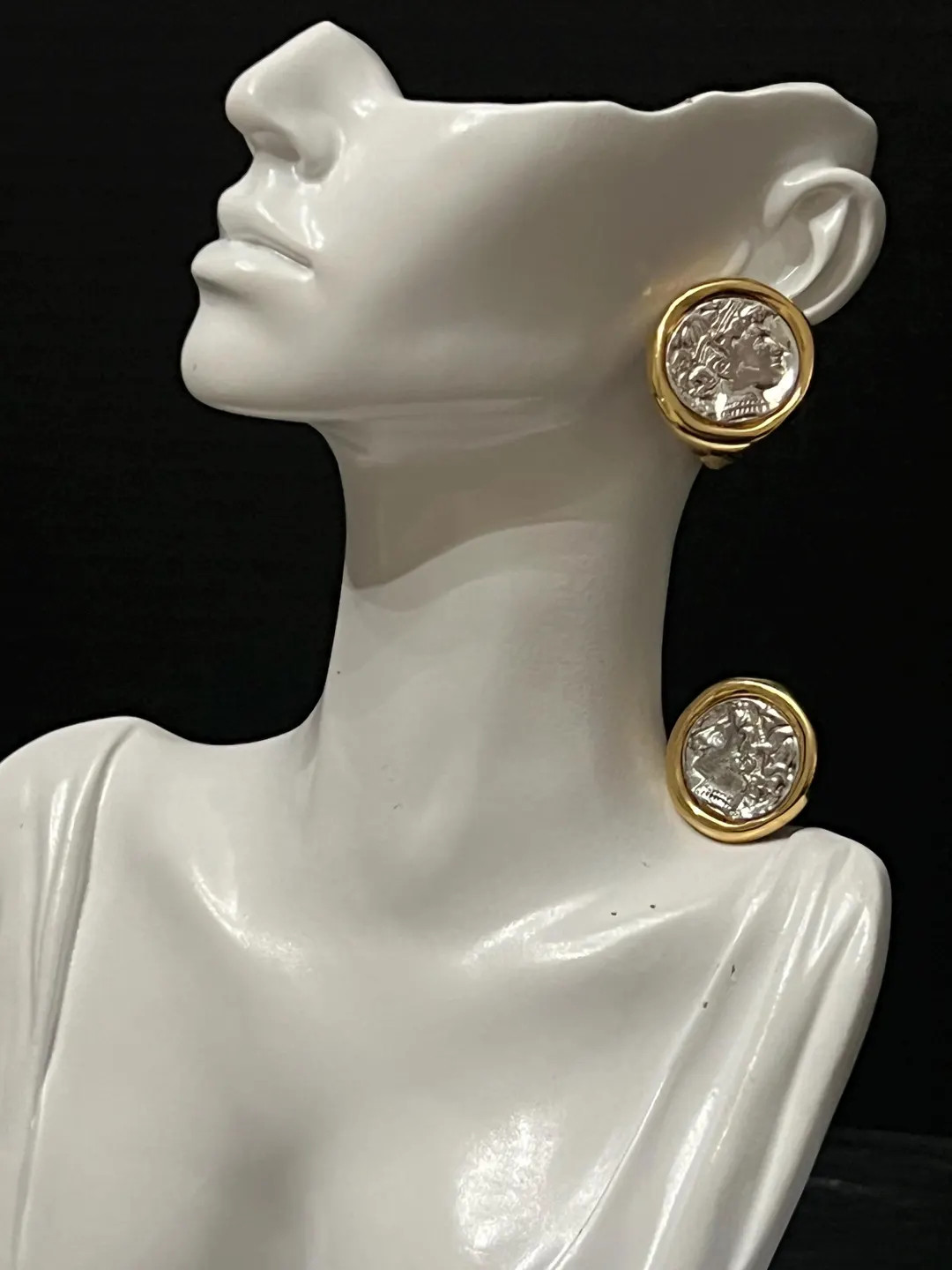 Vintage Two-Tone Roman Coin Clip-On Earrings, 1 inch Diameter | Etsy (US)