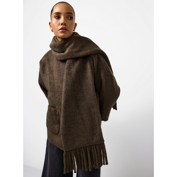 Brown Short Scarf Coat  M | Tu Clothing