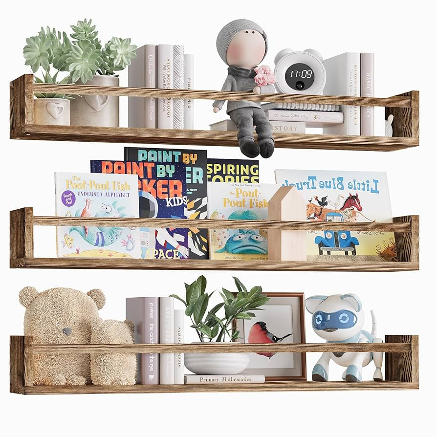 Fixwal Nursery Book Shelves for Kids Rooms, 23.6 Inch Floating Bookshelves for Wall Set of 3, Bab... | Amazon (US)